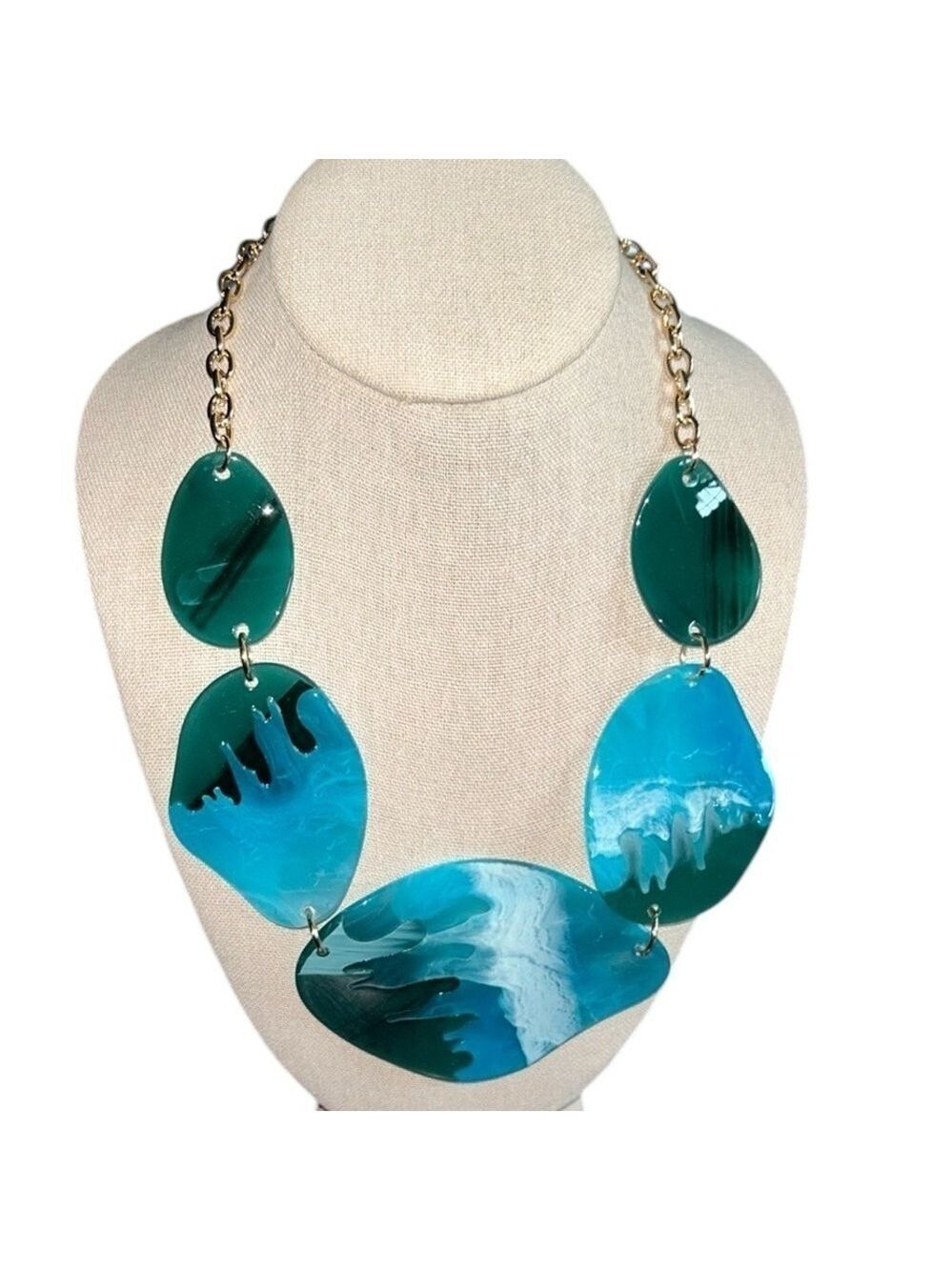 Aqua Blue and Green Chunky Statement Necklace  Beachy Boho Vibes